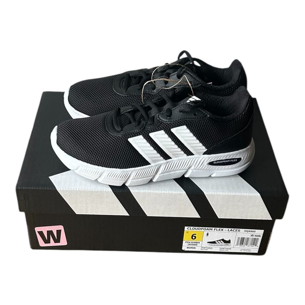 adidas Cloudfoam Flex Women's Sneaker, Wide Fit, Black, Size 6